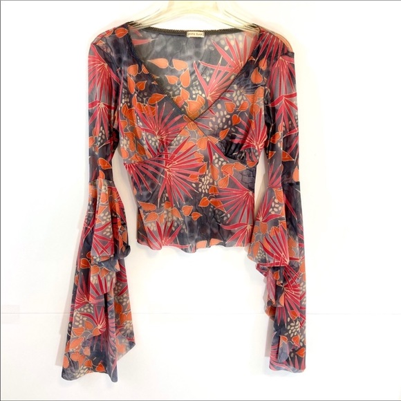 Honey Punch Tops - Honey Punch top, red/black,exaggerated sleeves, S